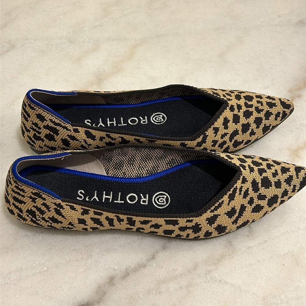 Rothy's The Point Flats In Retired Leopard Print Slip On Ballet Flat Size 6.5 - Picture 3 of 13